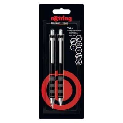 Afbeelding van rOtring Tikky vulpotlood en balpenset Grafiet HB, 0,5 mm potlood Pen met medium punt Zwarte huls Lichtgewicht rubberen grip