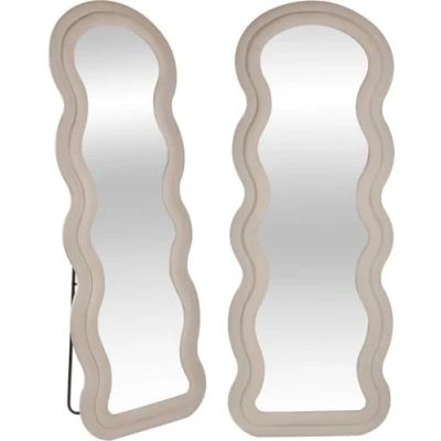 Afbeelding van SensaHome Wavy Gestoffeerde Staande Spiegel Passpiegel Suede Velvet 60x160 Wit Creme