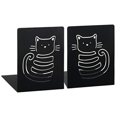 Afbeelding van moses. Libri_x boekensteunen Miau, set van 2 boekenstandaard metaal, twee zwarte metalen in set, met prachtig gestanste katten, een geschenkdoos, 16 cm x 12,5