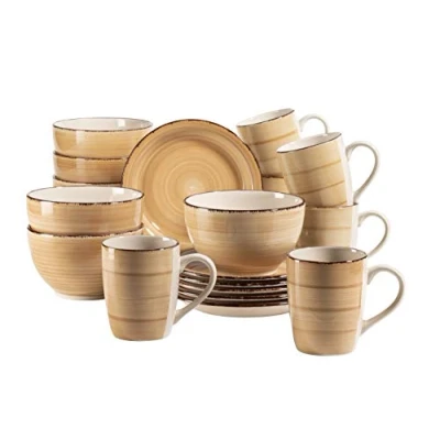 Afbeelding van MÄSER 931765 Bel Tempo II Ontbijtservies voor 6 personen in vintage look, handbeschilderd keramiek, 18 delige serviesset, aardewerk, beige