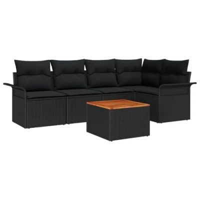 Afbeelding van vidaXL 6 delige Tuin Sofa Set met Kussens Zwarte Poly Rattan Acacia