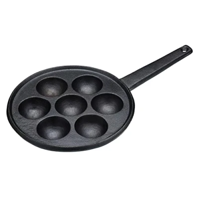 Afbeelding van KitchenCraft KCDANPAN Aebleskiver Pan met 7 gaten en Recept, gietijzer, 20,5 cm, zwart