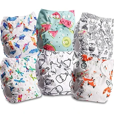 Afbeelding van Littles and Bloomz Herbruikbare baby pocketluier, standaard drukknoop, 6 luiers, FLP2 0606
