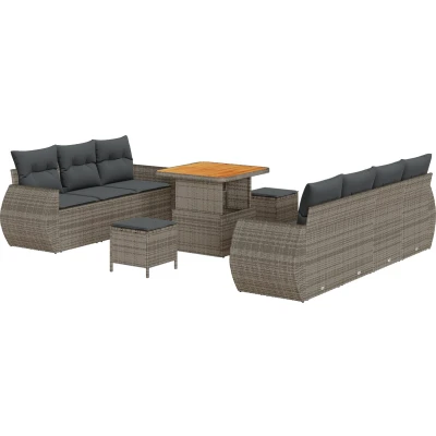 Afbeelding van vidaXL 10 delig tuinbankstel met kussens Grijs poly rattan &amp; acacia