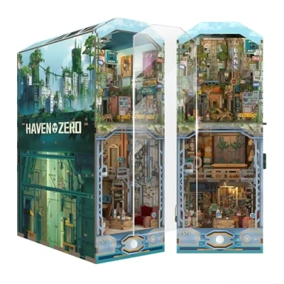 Afbeelding van Tonecheer Book Nook Kit 3D houten puzzel Booknooks DIY modelbouwsets volwassenen om te bouwen miniatuur huis boekenplank met licht grappig verjaardagscadeau (Haven Zero)