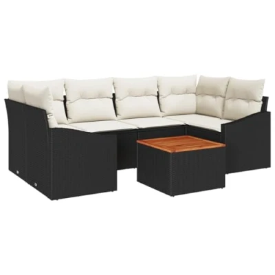 Afbeelding van vidaXL 7 delige tuin sofa set met kussens zwart poly rattan acacia