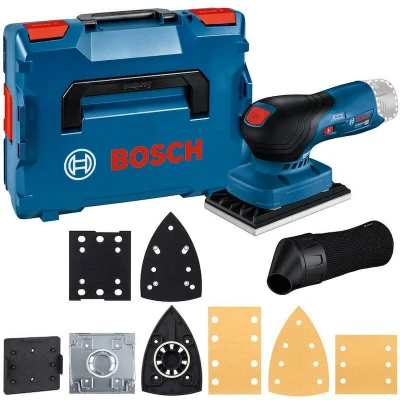 Afbeelding van Bosch Professional 06019L0001 12V systeem accu vlakschuurmachine GSS 13 ompatibel met 3 x schuurplaat schuurblad stofzak gatengereedschap in L Boxx) blauw