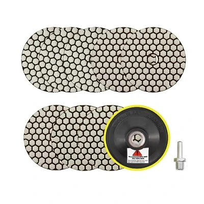 Afbeelding van Droog Diamant Polijsten 100mm 8 stks Grit 50x3/100x3/200x2 Polish Pad Kit met M14 Backer +Adapter voor Graniet Marmer Kunstmatige Steen Quartz Haakse Slijper SANLEETEK