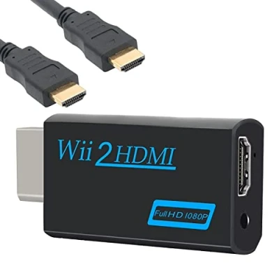 Afbeelding van MEETTIKEY Wii naar HDMI adapter, converter, converteradapter HD 1080P/720P met 3,5 mm audio uitgang en + 1,5 m kabel voor monitor, tv, projector (zwart)