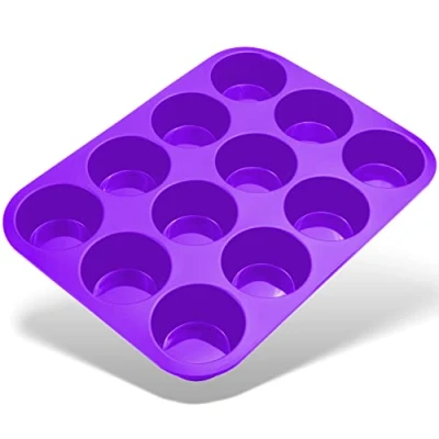 Afbeelding van Belmalia Muffin Bakvorm Silicone, 12 Holtes, Antiaanbaklaag, Cupcake, Brownies, Muffins Vorm, Paars