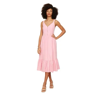 Afbeelding van Trendyol Roze Skater /Taille Opening Ritsdetail Midi Gevoerde Geweven Jurk Twoss20El2208