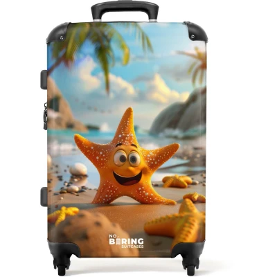 Afbeelding van NoBoringSuitcases.com® Kinderkoffer groot Kindertrolley koffer Zeester Strand Rolkoffer lichtgewicht Reiskoffer met 4 wielen Grote trolley XL 20 kg bagage