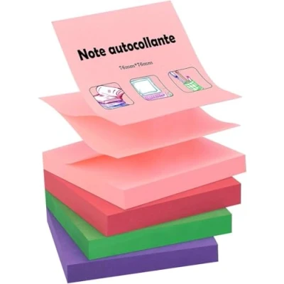 Afbeelding van ZCZN Post it Z Notes, 4 blokken zelfklevende notities, 76 x mm, 100 vellen per blok met 400 Rouge, Vert, Rose, Violet