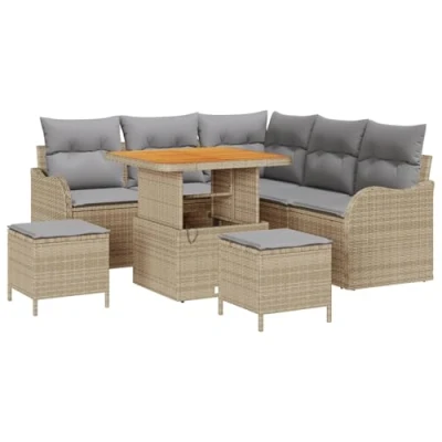 Afbeelding van vidaXL 8 delige ligbedset met kussens in beige poly rattan en acacia