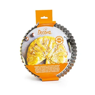 Afbeelding van DECORA, 0070016 vorm voor taart met beweegbare bodem, rond Ø 25 x H 3,5 cm, van staal anti aanbaklaag, eenvoudig losmaken gebak, professioneel design.