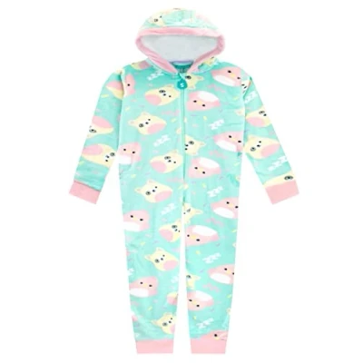 Afbeelding van Squishmallows Meisjes Fleece Onesie Charlie en Trina Capuchon Slaapkleding Turkoois 140
