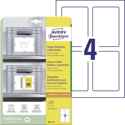 Afbeelding van Avery Zweckform 8001 20 Magazijnetiketten 120 x 80 mm Polypropyleen Wit, Lichtgrijs stuk(s) Permanent hechtend