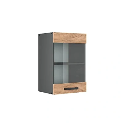 Afbeelding van Vicco Glazen keukenkast R Line, Krachtige eik goud/Antraciet, 40 cm