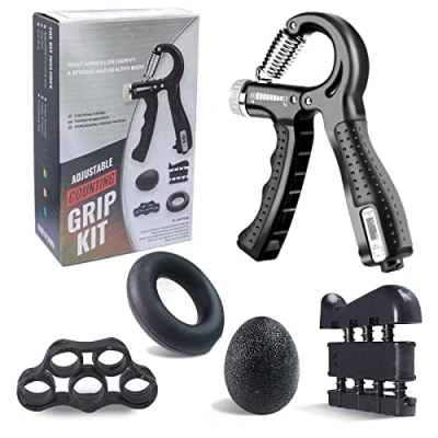 Afbeelding van Newaner handtrainer, vingertrainer, onderarmtrainer, 5 delige set, telbare gripkrachttrainer met instelbare greepdikte, handtrainingsapparaat, bal