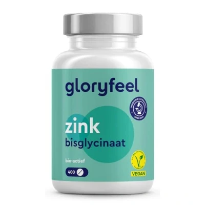 Afbeelding van gloryfeel Zink tabletten 400 voor 1+ jaar voorraad 25 mg Bisglycinaat (Zink Chelaat) hoog biologisch beschikbaar