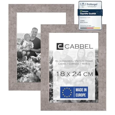 Afbeelding van CABBEL Dubbelpak (set van 2) fotolijst 18x24 cm, grijs (beton), stabiel MDF houten frame, onbreekbaar plexiglas om op te hangen en neer zetten, ideaal voor foto&#039;s/foto&#039;s/collage