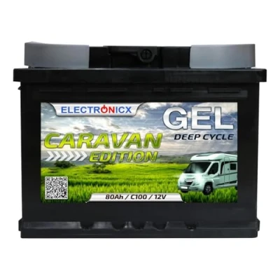 Afbeelding van 12V 80Ah GEL Zonne Accu Onderhoudsvrije voor Caravan, Camper, Boot, Tuinhuis en Off Grid Zonnepanelen Deep Cycle Energieopslag van Electronicx Caravan Edition