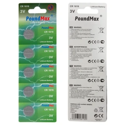 Afbeelding van PoundMax Lithium CR1616 Knoopcelbatterijen, 3V 1x Blister met 5 Stuks