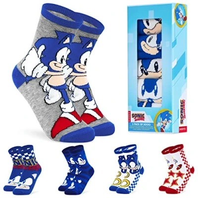 Afbeelding van SONIC THE HEDGEHOG Jongens Sokken, 5 Pack Crew Blauw/Grijs, 19.5 23.5 EU