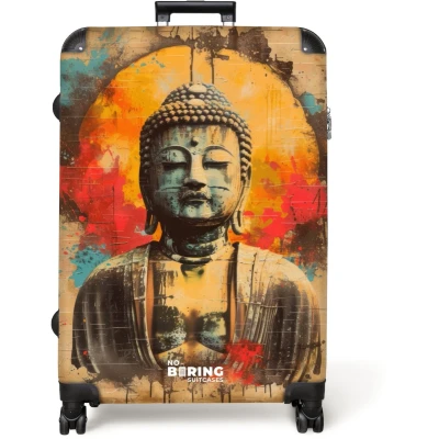 Afbeelding van NoBoringSuitcases.com® Koffer groot Reiskoffer lichtgewicht Boeddha als street art kunstwerk Rolkoffer met 4 wielen Grote trolley XL 98 liter bagage