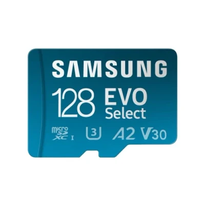 Afbeelding van Samsung EVO Select (2024) microSD kaart + SD adapter, 128 GB, geheugenkaart voor smartphone en tablet, UHS I U3, Full HD, 160 MB/s lezen, MB ME128SA/EU