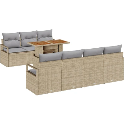 Afbeelding van vidaXL 8 delige Tuin Sofa Set met Kussens Beige Poly Rattan