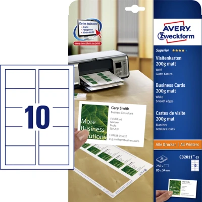 Afbeelding van Visitekaart Avery Zweckform C32011 25 85x54mm 200gr 250stuks