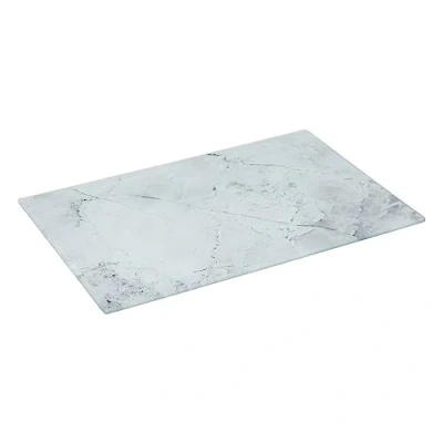 Afbeelding van 5Five snijplank/serveerplank van glas rechthoek wit met marmer print 30 x 20 cm