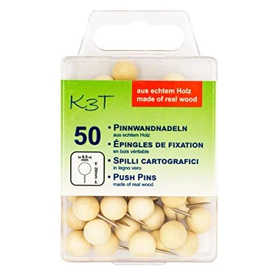 Afbeelding van K3T Prikbordnaalden van hout rond, verpakking 50 stuks
