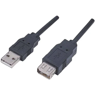 Afbeelding van Manhattan USB kabel 2.0 A stekker, bus 1.80 m Zwart Vergulde steekcontacten, UL gecertificeerd 338653 CG