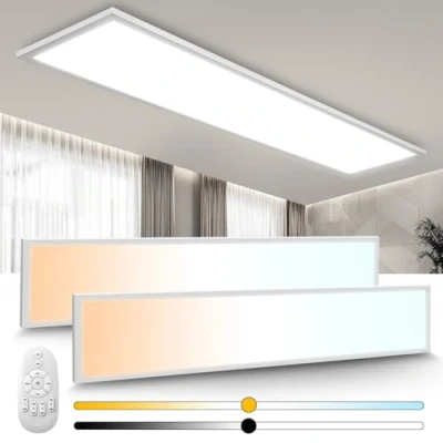 Afbeelding van Plafondlamp, 2 stuks, 120 x 30 cm, 40 W, dimbaar, led paneel met afstandsbediening, multifunctionele lamp, 2700 K 6500 K, warm/natuur/koud wit, licht voor slaapkamer, woonkamer, balkon, studeerkamer,