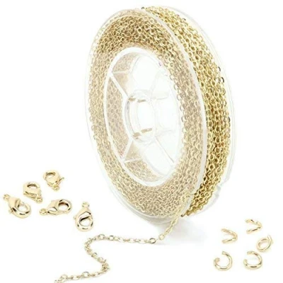 Afbeelding van Gouden halsketting kettingen voor het maken van sieraden, 10 m 1,5 mm stoeprand kabel ketting choker armband sieraden met gesp en springringen knutselen