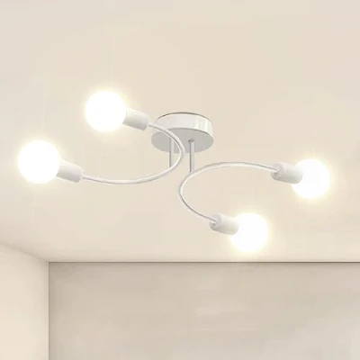 Afbeelding van NIUNIAJ Ceiling Light 4 lampen, retro plafondlamp E27, Wit Lndustriële Plafondlamp，U vormig voor eetkamer, hal, restaurant, woonkamer, hotel, café enz. (zonder lampen)