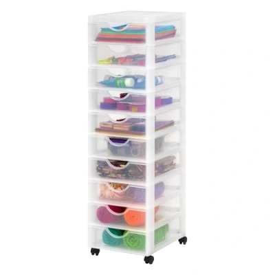 Afbeelding van Iris Ohyama, Toren, Ladekast, Kunststof opbergorganizer Met ergonomisch handvat, 7L, 10 lades, wielen, BPA vrij, Kantoor, Slaapkamer, Woonkamer, DDDC 010, Wit
