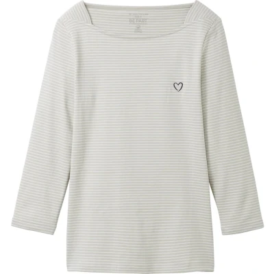 Afbeelding van TOM Tailor 3/4 ARM Longsleeve, Dames, Maat: Large, Green offwhite thin stripe