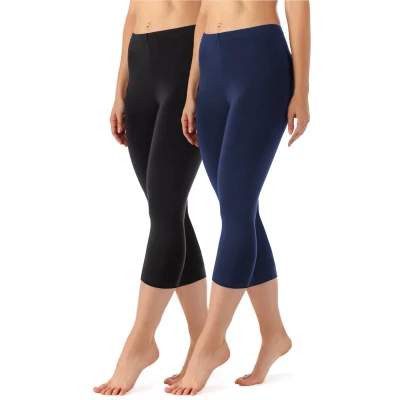 Afbeelding van Merry Style MS MS10 144 LE 2Pack Dames 3/4 Leggings Sport Vrijetijdsbroek Capri Viscose Sporbroek Yogabroek Zwart/Marine M
