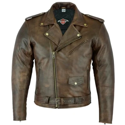 Afbeelding van Motorjas brando perfect heren leer met pantser Echt CE gepantserd (EN 1621 1) Winter of Zomer Texpeed Bruin M