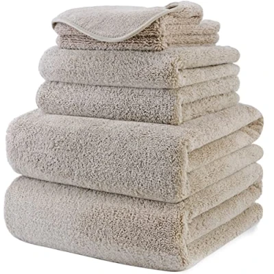 Afbeelding van Polyte Grote microvezel handdoek sneldrogend/niet pluizend 6 stuks beige 152 x 76 cm