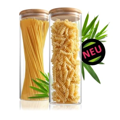Afbeelding van Robin Goods® 2x Voorraadpot met bamboe deksel 1800ml voorraadpotten voor voeding van versterkt borosilicaatglas luchtdichte herbruikbare ronde pot 1,8L (02 stuks 1800ml)