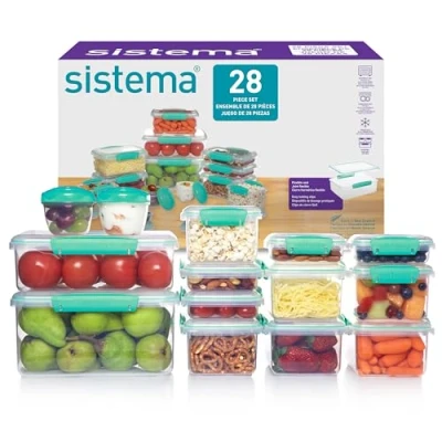 Afbeelding van Sistema Klip It voedselcontainer, stapelbaar, luchtdicht, met deksel, 28 stuks (14 containers en deksel)