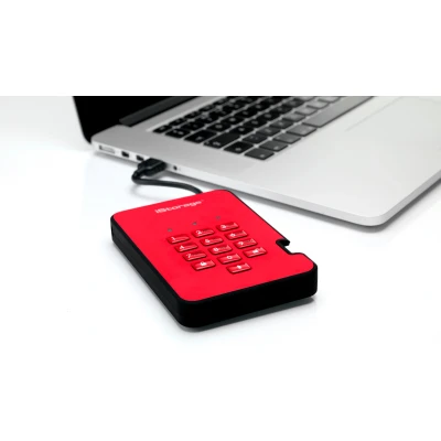 Afbeelding van iStorage diskAshur2 SSD 8TB Rood Veilige draagbare Solid State Drive Beveiligd met een wachtwoord Stofdicht en waterdicht Hardwarematige versleuteling