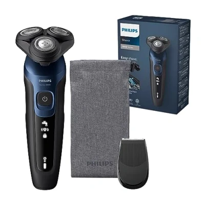 Afbeelding van Philips Shaver Series 5000 Elektrisch Wet &amp; Dry scheerapparaat voor heren in metallic blauw met precisietrimmer en zacht reisetui (model S5465/18)