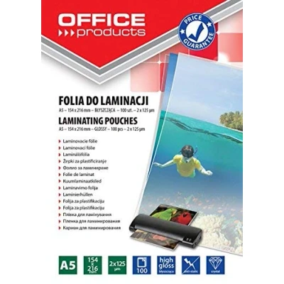 Afbeelding van OFFICE PRODUCTS 20325235 90 lamineerfolie A5, 2 x 125 micron, glanzend, 100 stuks, transparant