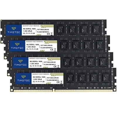 Afbeelding van Timetec Hynix IC DDR3L 1600MHz PC3 12800 Unbuffered Non ECC 1.35V CL11 240 Pin UDIMM Desktop werkgeheugen module upgrade (32GB Kit (4x8GB))