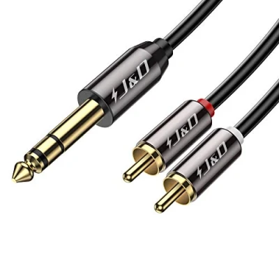 Afbeelding van J&amp;D 1/4 Inch TRS Naar Dubbele RCA Audiokabel, Vergulde Koperen Schaal Heavy Duty 6,35 mm Mannelijke 2 Stereo Audio Y Splitterkabel, 1.8 Meter